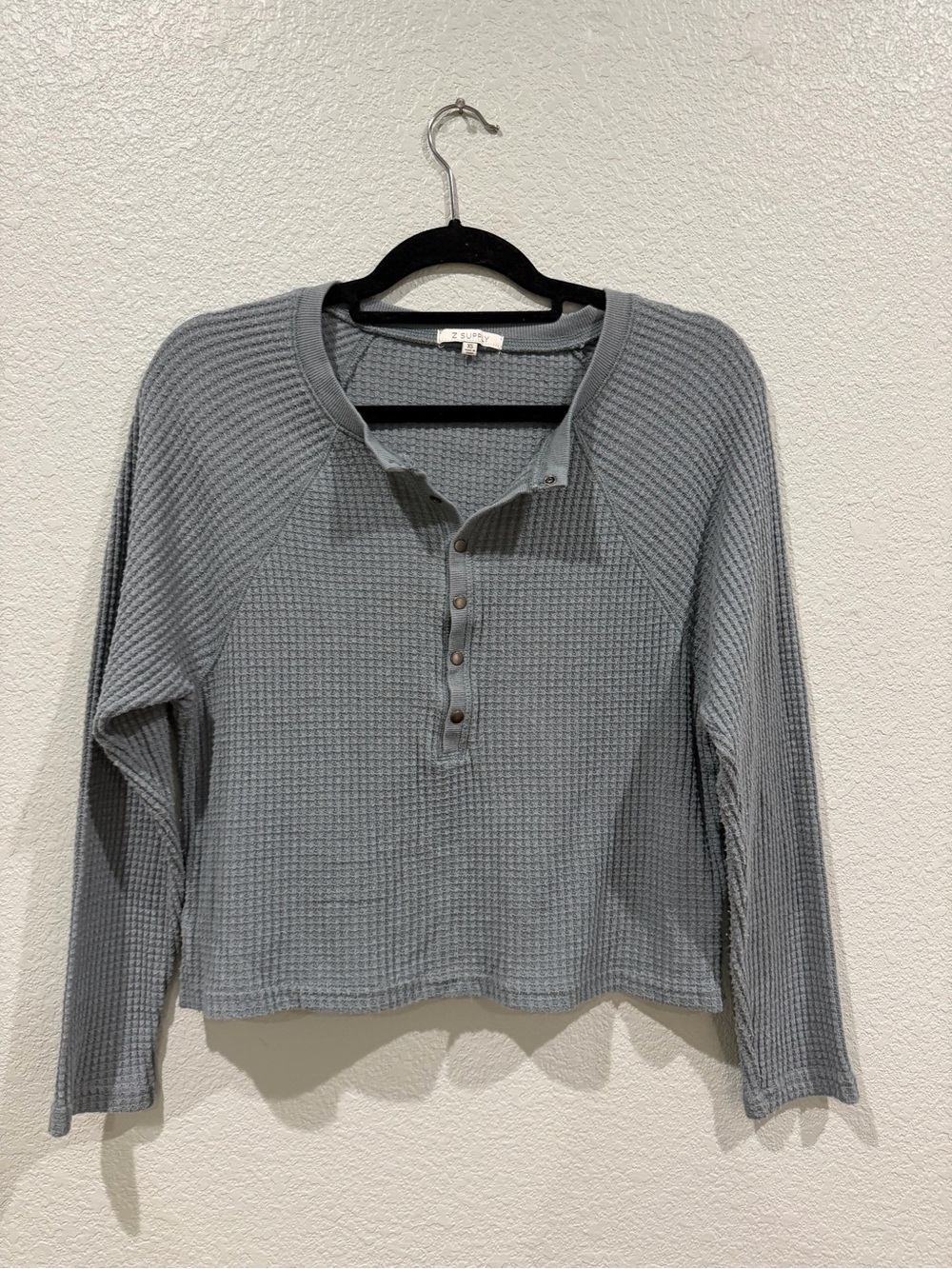 Z Supply Light Blue Waffle Henley Long Sleeve Top